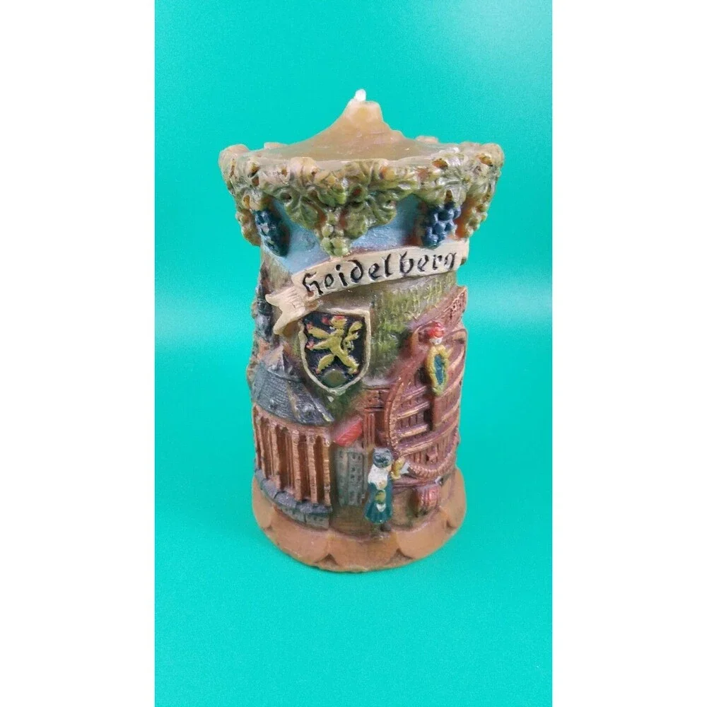 Vintage Heidelberg Hand Carved Painted Germany Gunter Candle 8”
